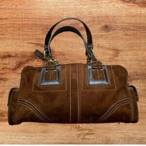 Authentic Coach Soho Chocolate Suede & Leather Barrel Buckle Satchel